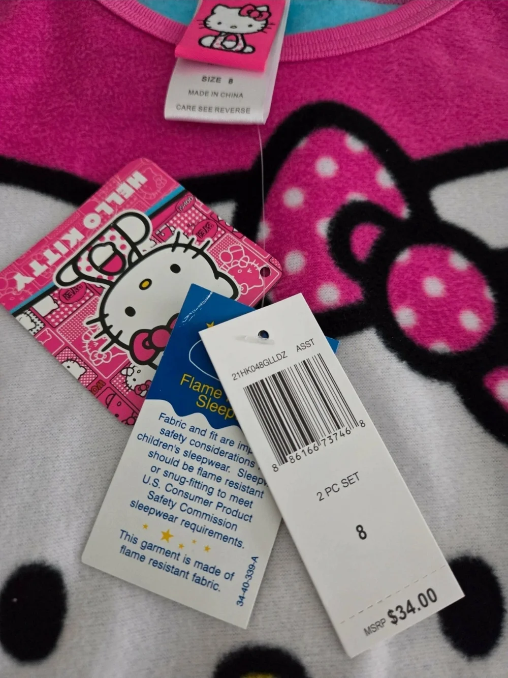 Hello Kitty Girls' Pink & Blue Fleece Pajama Set